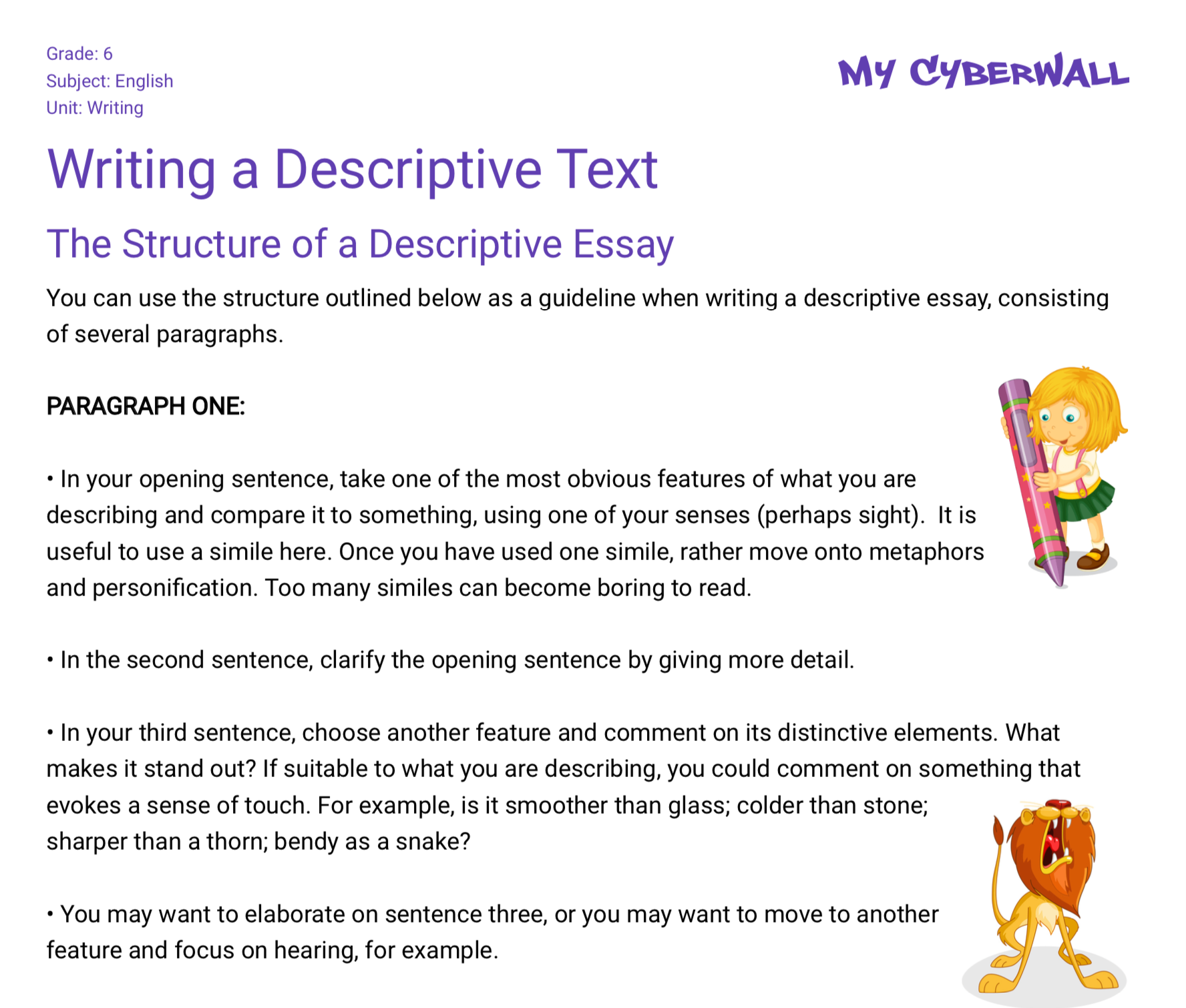 organization of descriptive essay